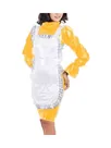 Second Skin Flare Long Sleeve Maid Dress High Neck Bodycon Midi Dress Wet Look Lolita Wetlook PVC Costume Women Uniform with Apron