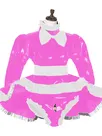 Second Skin Long Sleeve Fetish Cross-dresser Dress Wetlook PVC Bow Pant Dress Lockable French Maid Outfit Wet Look Shiny Lolita Cosplay Crossdresser