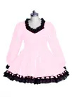 Second Skin Cute Women's Lolita Wetlook PVC Dress Sweet Black Lace Vinyl Dress Lockable Maid Uniform Gothic Long Sleeve Fetish Cross-dresser Dress