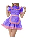 Second Skin Cute Women's Lolita Wetlook PVC Dress Sweet Black Lace Vinyl Dress Maid Uniform Gothic Long Sleeve Fetish Cross-dresser Dress