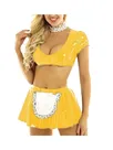 Second Skin Wetlook Party French Maid Dress Cosplay Costumes Crop Top with Wetlook PVC Mini Skirt