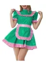 Second Skin Cute Women's Lolita Wetlook PVC Dress Sweet Black Lace Vinyl Dress Maid Uniform Gothic Long Sleeve Fetish Cross-dresser Dress