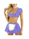 Second Skin Wetlook Party French Maid Dress Cosplay Costumes Crop Top with Wetlook PVC Mini Skirt