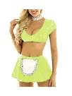 Second Skin Wetlook Party French Maid Dress Cosplay Costumes Crop Top with Wetlook PVC Mini Skirt