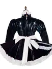 Second Skin Long Sleeve Fetish Cross-dresser Dress Wetlook PVC Bow Pant Dress Lockable French Maid Outfit Wet Look Shiny Lolita Cosplay Crossdresser