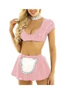 Second Skin Wetlook Party French Maid Dress Cosplay Costumes Crop Top with Wetlook PVC Mini Skirt