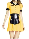 Second Skin Turn-down Collar Wet Look Shiny Wetlook PVC French Maid Dress Short Sleeve Mini Dress with Apron Outfits Halloween Cosplay Costumes