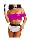Second Skin French Maid Apparel Set Ruffled Sleeve Strapless Crop Top Low Waist G-string Set with Apronbikini Set