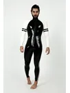 Bright Double Stripes Front Zipper Latex Catsuit Second-skin Clothing
