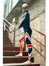 Men Back Zipper Flag Pattern Latex Catsuit Second-skin Clothing