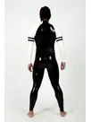 Bright Double Stripes Front Zipper Latex Catsuit Second-skin Clothing