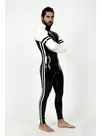 Bright Double Stripes Front Zipper Latex Catsuit Second-skin Clothing