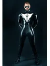 Men Brand Letter Trim Racer Suit Latex Catsuit Second-skin Clothing