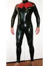 Textured Line Trim Front Zipper Latex Catsuit Second-skin Clothing