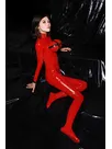 Inflatable Chest Slim Red Latex Catsuit Second-skin Clothing
