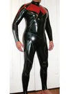 Textured Line Trim Front Zipper Latex Catsuit Second-skin Clothing