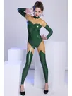 Women Bicolor Fashion Back Zipper Latex Catsuit Second-skin Clothing
