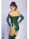 Women Bicolor Fashion Back Zipper Latex Catsuit Second-skin Clothing
