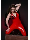 Women Red Sleeveless Skeleton Patten Latex Catsuit Second-skin Clothing