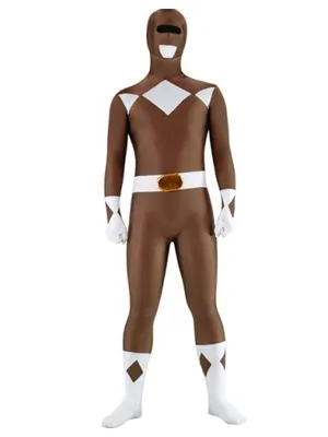 Coffee and White Power Ranger Halloween Costume Lycra Spandex Skinsuit Unisex Superhero Zentai Catsuit Second Skin Clothing Holiday Costume