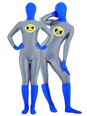 Gray with Blue Lycra Spandex Skinsuit Unisex Superhero Zentai Catsuit Second Skin Clothing Holiday Costume