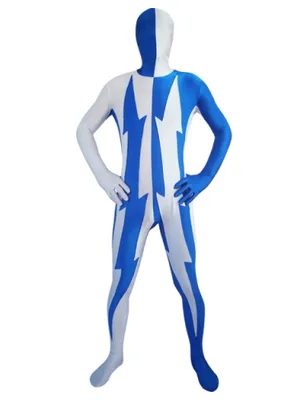Supply White and Blue Lycra Spandex Unitard Second Skin Zentai Unisex Zentai Suit Holiday Costume