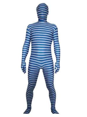 Supply Unitard Second Skin Blue and White Stripe Lycra Zentai Suit Unisex Zentai