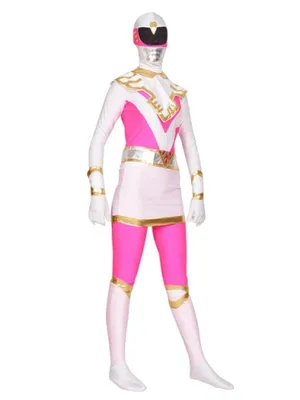 Pink and White Choujin Sentai Jetman Power Ranger Costumes Spandex Skinsuit Lycra Superhero Zentai Catsuit Second Skin Clothing