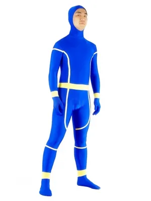 Blue and Yellow Lycra Spandex Skinsuit Unisex Superhero Zentai Catsuit Second Skin Clothing Holiday Costume