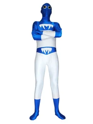 Blue and White Lycra Spandex Skinsuit Unisex Superhero Zentai Catsuit Second Skin Clothing Holiday Costume