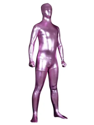 Second Skin Pink Zentai Costume Wetlook Unitard Skinsuit Shiny Metallic Unisex Zentai Suit Holiday Costume