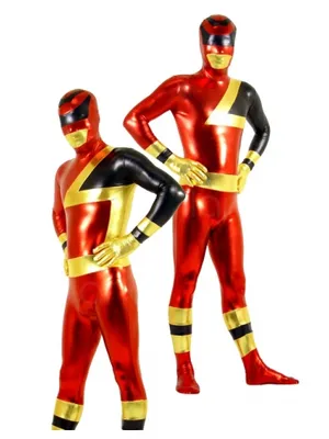 Red and Black Zentai Costume Wetlook Unitard Skinsuit Shiny Metallic Super Hero Unisex Zentai Catsuit Second Skin Clothing