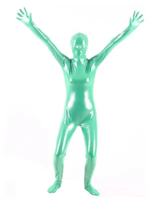Second Skin Quality Green Silver Dot Wetlook Unitard PVC Breathable Unisex Zentai