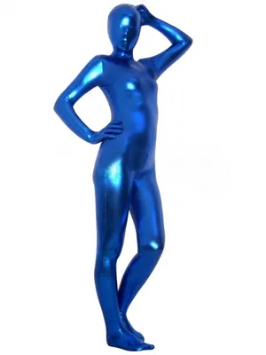 Second Skin Deep Blue Zentai Costume Wetlook Unitard Skinsuit Shiny Metallic Unisex Zentai Suit Holiday Costume