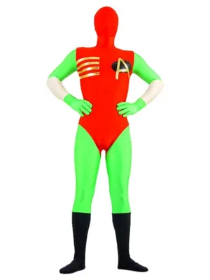 Green and Red Lycra Spandex Skinsuit Super Hero Superhero Zentai Catsuit Second Skin Clothing