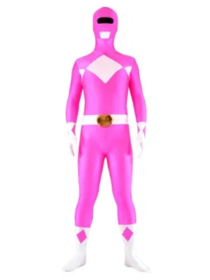 Rose and White Power Ranger Halloween Costume Lycra Spandex Skinsuit Unisex Superhero Zentai Catsuit Second Skin Clothing Holiday Costume