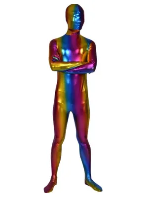 Second Skin Brilliant Multicolor Zentai Costume Wetlook Unitard Skinsuit Shiny Metallic Male Zentai Suit