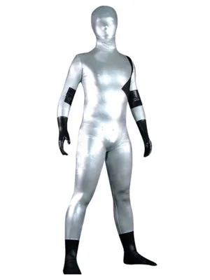 Silver and Black Zentai Costume Wetlook Unitard Skinsuit Shiny Metallic Lycra Spandex Morph Second Skin Zentai Suit