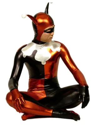 Second Skin Red Black and Silver Zentai Costume Wetlook Unitard Skinsuit Shiny Metallic Zentai Suit