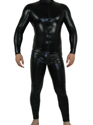 Black Zentai Costume Wetlook Unitard Skinsuit Shiny Metallic Catsuit Second Skin Clothing Costume
