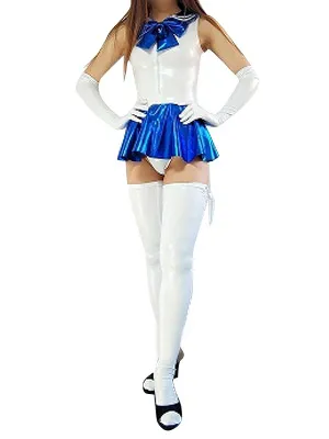 Suitable Zentai Costume Wetlook Shiny Metallic Bowknot Mini Skirt Second Skin Clothing