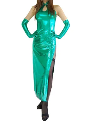 Supply Second Skin Classic Green Zentai Costume Wetlook Shiny Metallic Sexy Dress