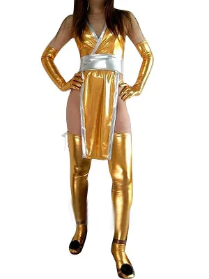 Second Skin Superior Cool Gold Zentai Costume Wetlook Shiny Metallic Sexy Dress