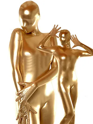Gold Zentai Costume Wetlook Unitard Skinsuit Shiny Metallic Catsuit Second Skin Clothing