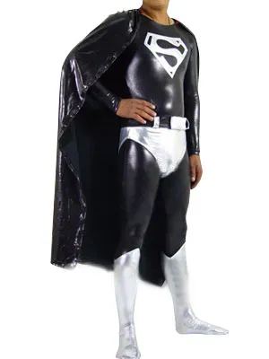 Second Skin Dark Ultraman Zentai Costume Wetlook Unitard Skinsuit Shiny Metallic Super Hero Costume