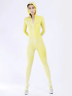 Natural Latex Clothing Yellow Unisex Latex Catsuit Second-skin Costume