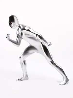 Silver Second Skin Full Body Wet Look Shiny Metallic Zentai Catsuit Skinsuit