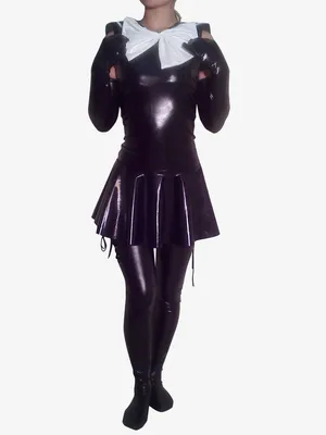 Second Skin Maid Wet Look Shiny Metallic Dress Shoulder Length Gloves and Stockings