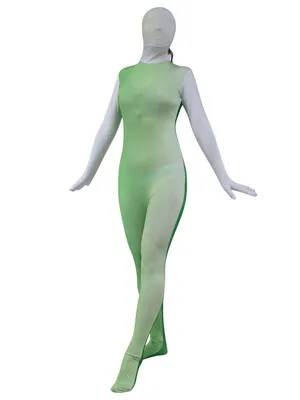 Supply Green Split Color Costume Second Skin Full Body Lycra Skinsuit Spandex Catsuit Zentai Unitard