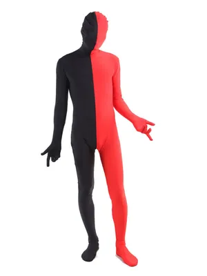 Red and Black Split Second Skin Full Body Lycra Spandex Zentai Catsuit Skinsuit